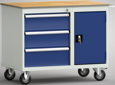 Werkbank, LxTxH: 1000x620x830 mm, 3 Schubladen, 1 Tür, fahrbar